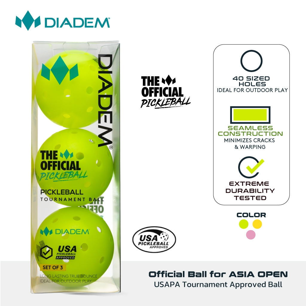 DIADEM OFFICIAL TOURNAMENT STANDARD PICKLEBALL BALL - 40 HOLES (3/6/12 PACK)