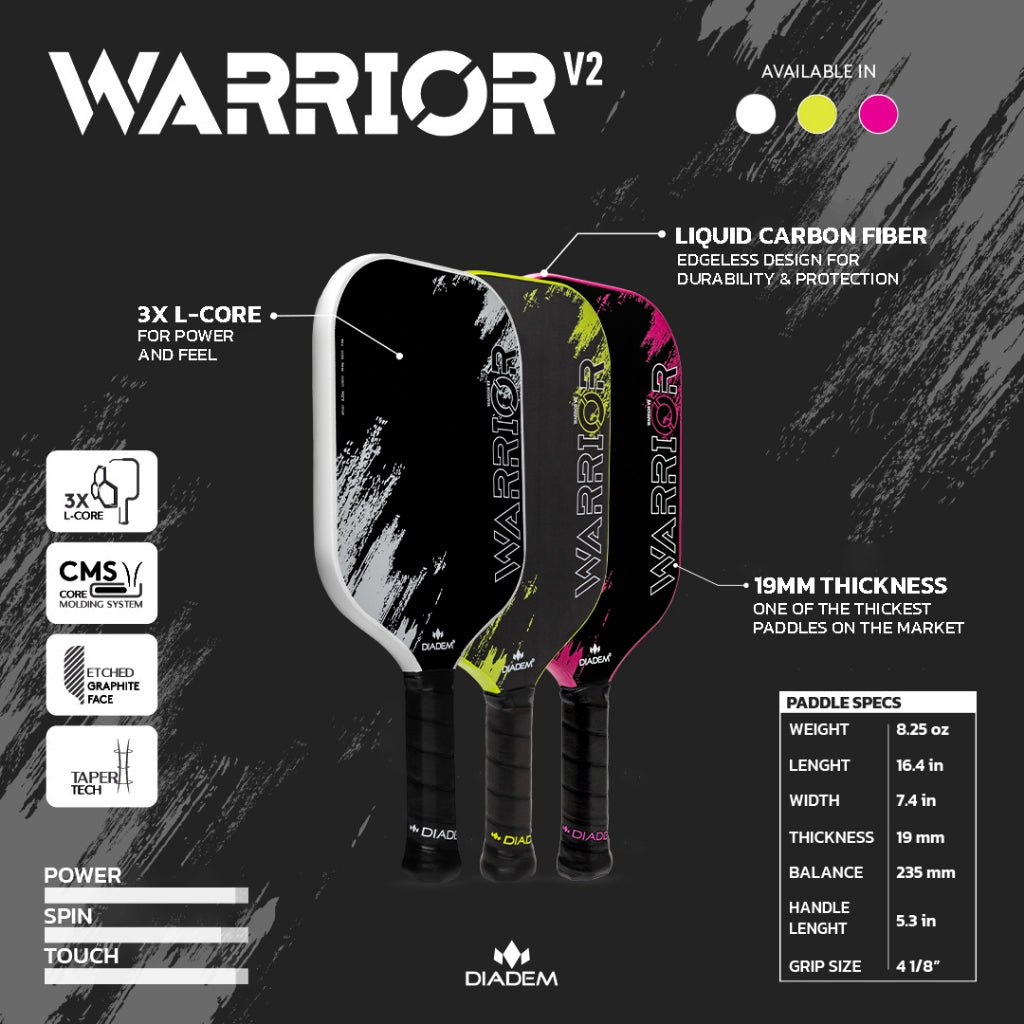 DIADEM WARRIOR V2 PICKLEBALL PADDLE - USAP APPROVED | BALANCED PERFORMANCE PADDLE