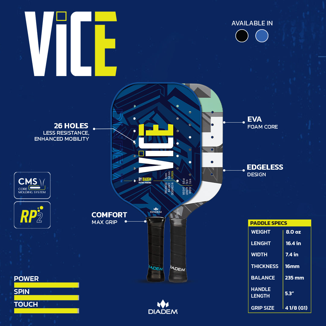 DIADEM VICE PICKLEBALL PADDLE - USAP CERTIFIED / DIADEM VICE PEDAL PICKLEBALL